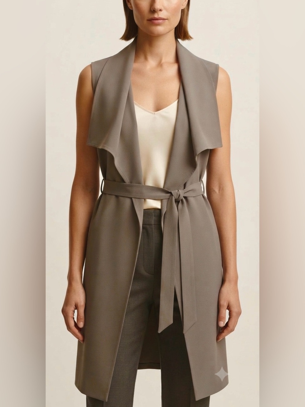 Revamped Sleeveless Drape Front Belted Cardigan Size M